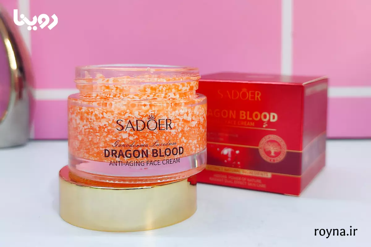 عکس شیشه کرم خون اژدها با برچسب مواد طبیعی